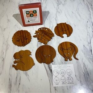 Vintage Coaster set  Mug Mats 6 Australian animal drink Coasters exotic wood